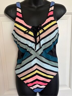 PINK Victoria's Secret Multicolor Striped Low Cut One-Piece Swimsuit